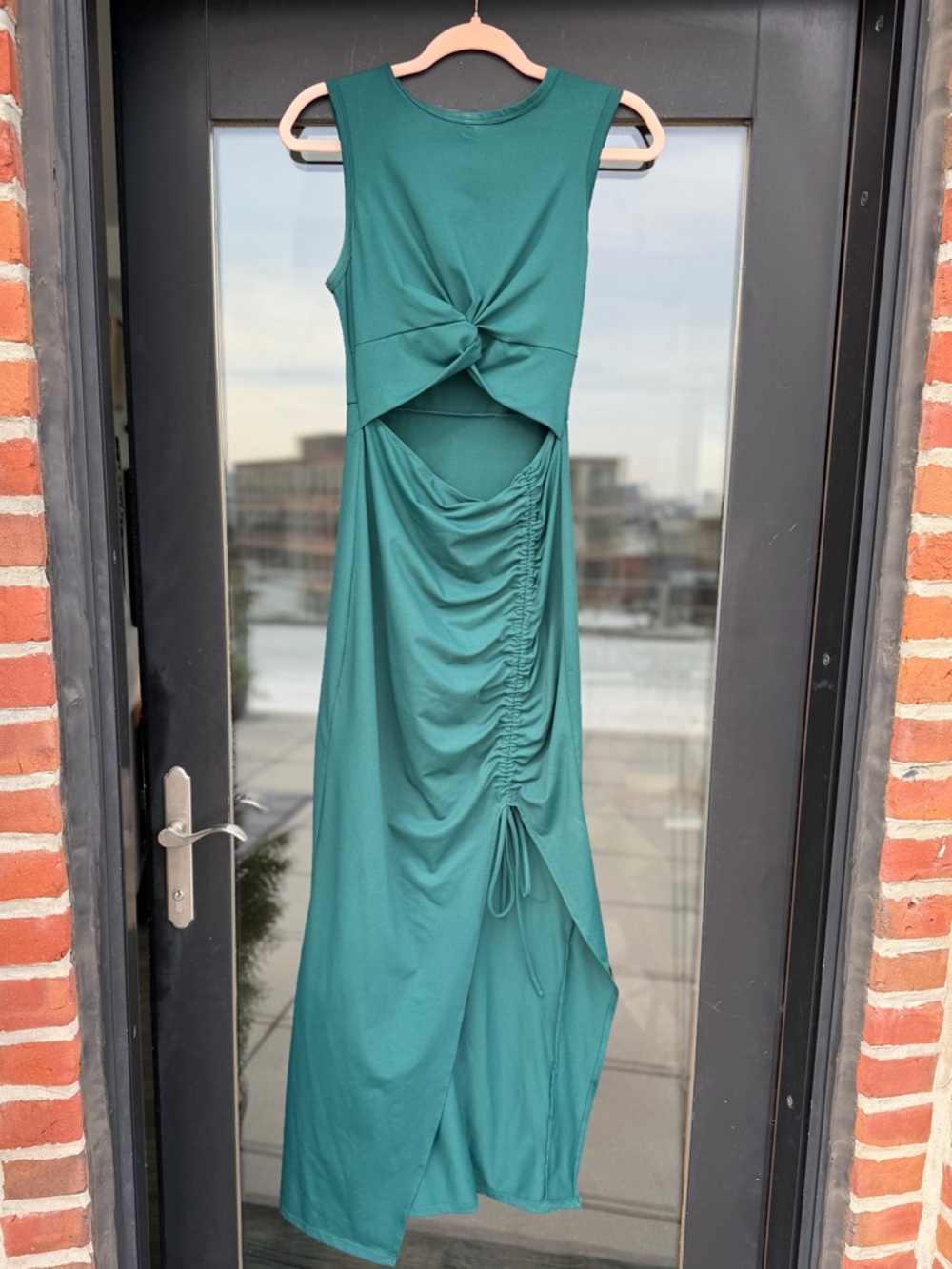 HALARA Teal Sleeveless Twist Front Maxi Dress with Cutout